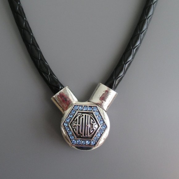 Silver Choker Necklace w/ Interchangeable Pendants Black Braided Leather Cord - Picture 4 of 8